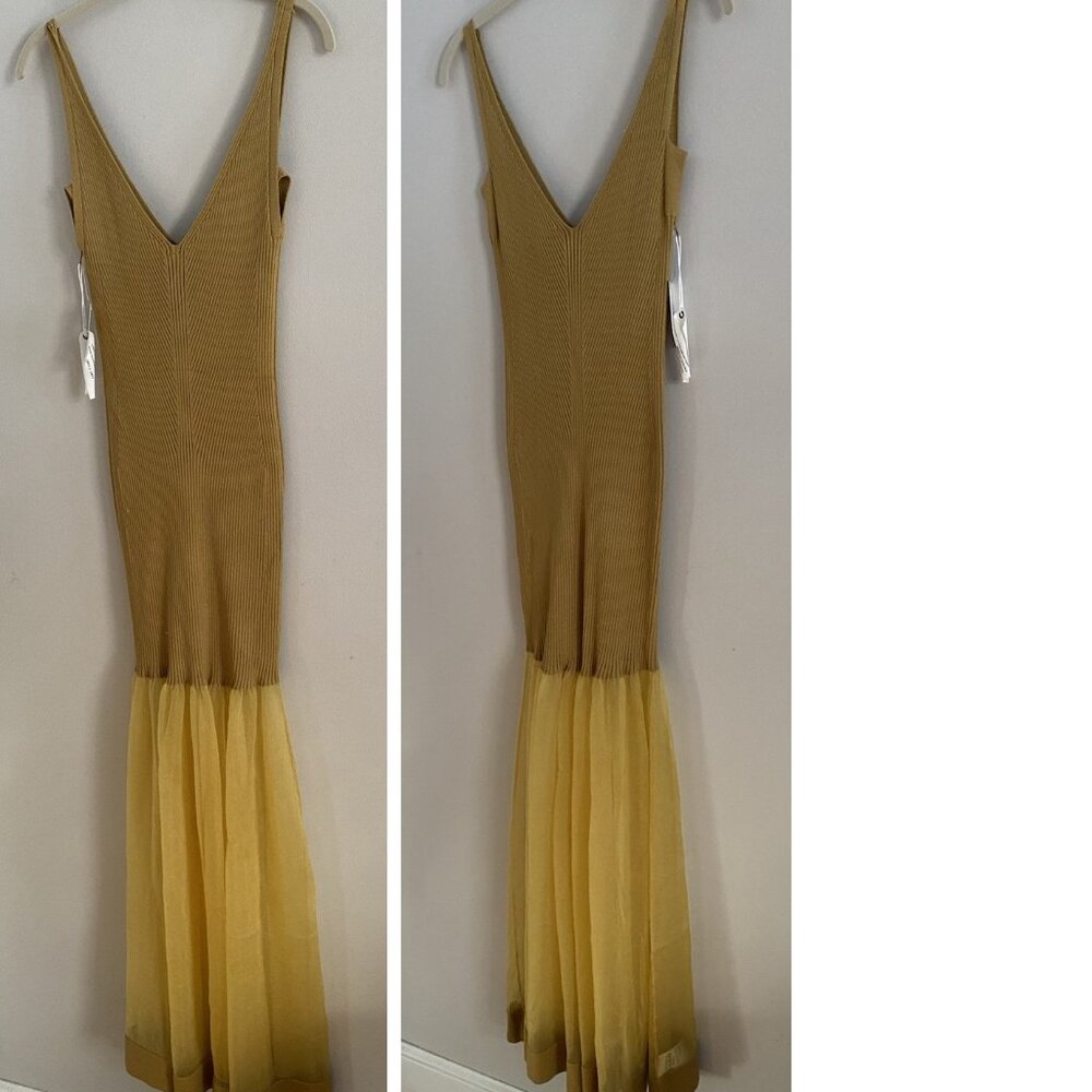 By Anthropologie Sheer Panel Maxi Sweater Dress new nwt size M gold color - Picture 5 of 7